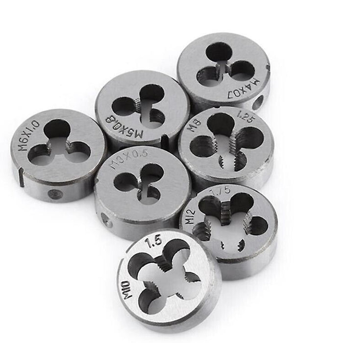FORCE 6PC Metric Round Button Die Set with Stock Thread Cutter Driver Taps Dies