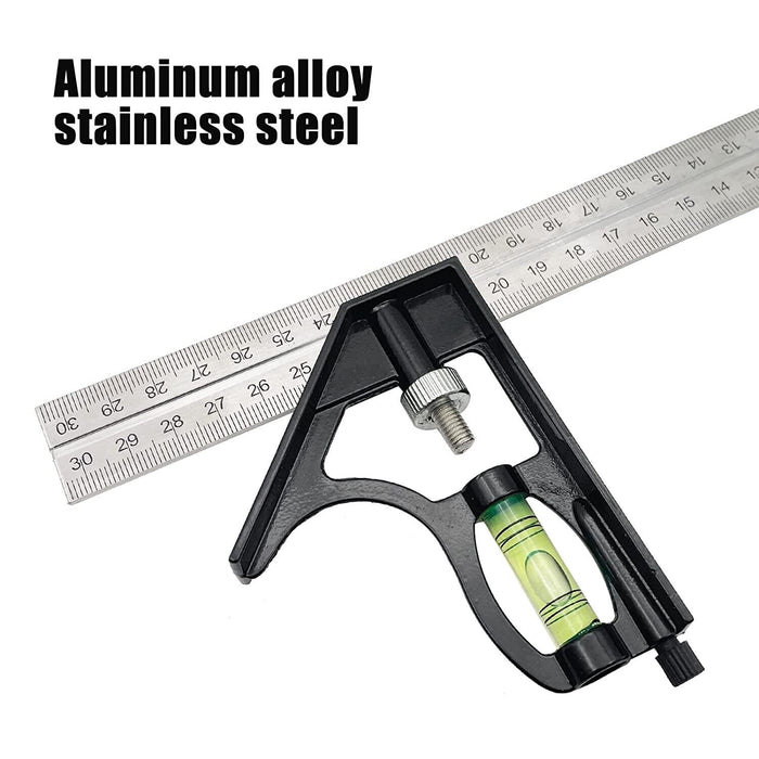 12Inch 300mm Combination Square Spirit Level Angle Finder Stainless Steel Ruler