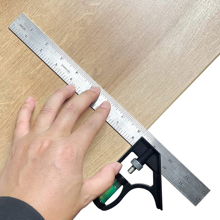 12Inch 300mm Combination Square Spirit Level Angle Finder Stainless Steel Ruler