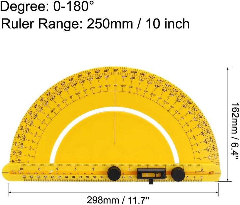 Protractor Angle Finder 0-180° Round Head with 250mm 10inch Arm Measuring Ruler