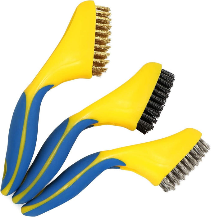 3 Pieces Wire Brush Set Stainless Brass Nylon Machine Scooter Welding Slag Rust
