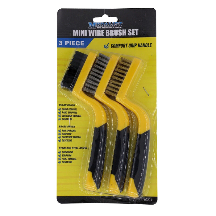 3 Pieces Wire Brush Set Stainless Brass Nylon Machine Scooter Welding Slag Rust