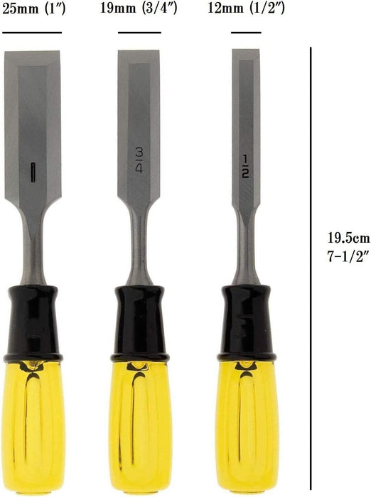FROCE PRO 3PC Thru Tang Butt Chisel Set Steel Cap Ergonomic Design12/19/25mm