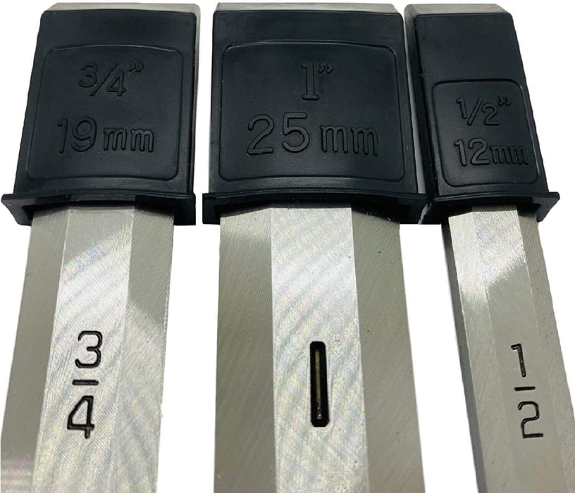 FROCE PRO 3PC Thru Tang Butt Chisel Set Steel Cap Ergonomic Design12/19/25mm