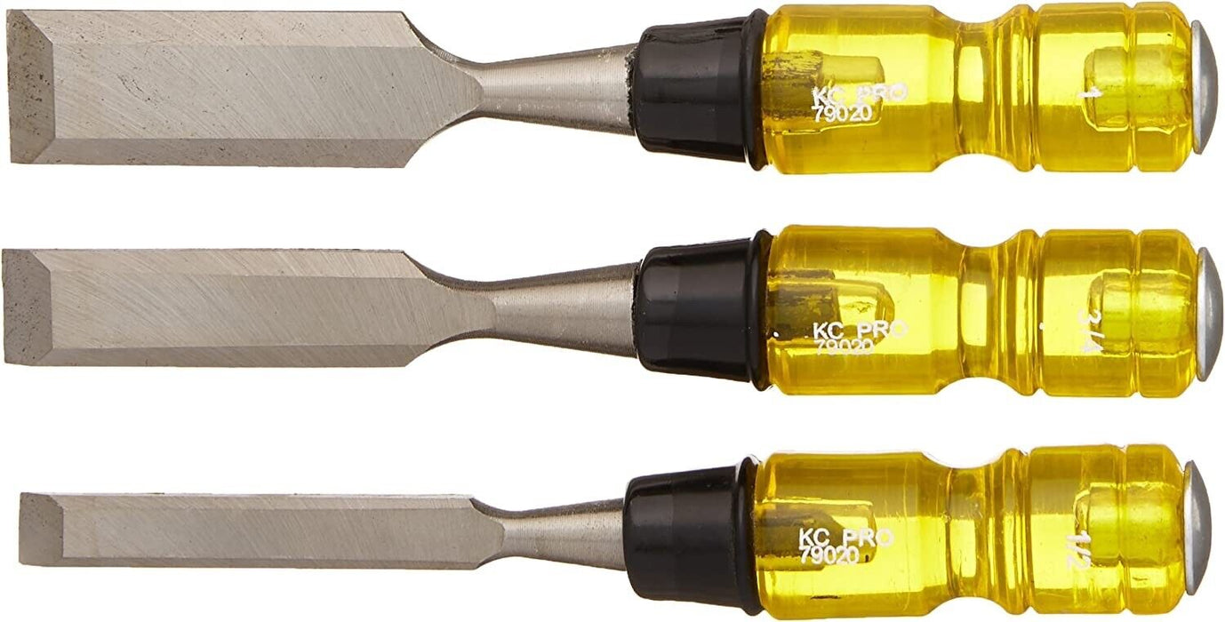 FROCE PRO 3PC Thru Tang Butt Chisel Set Steel Cap Ergonomic Design12/19/25mm