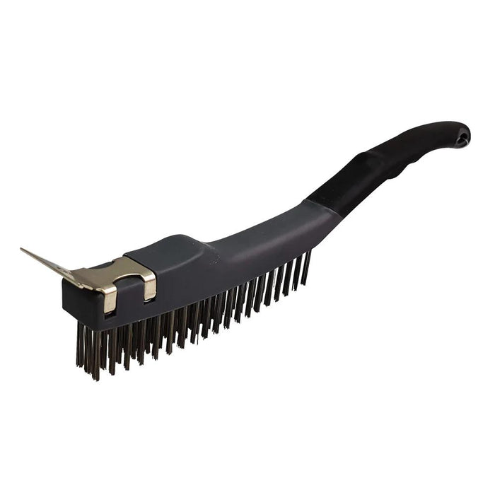 Stainless Steel Wire Brush Soft Grip with Scraper 355mm (14in) - 4 Row - FISHER DISCOUNT