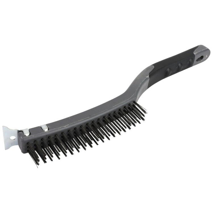 Stainless Steel Wire Brush Soft Grip with Scraper 355mm (14in) - 4 Row - FISHER DISCOUNT