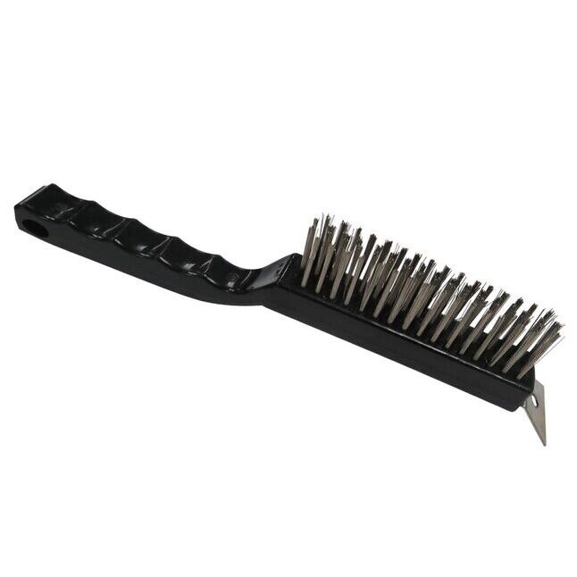 Stainless Steel Wire Brush Soft Grip with Scraper 355mm (14in) - 4 Row - FISHER DISCOUNT