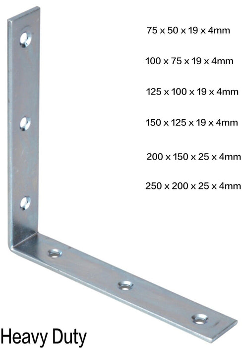 100/125/200mm Angle Bracket L Corner Brace Shelf Support Zinc-Plated Heavy Duty