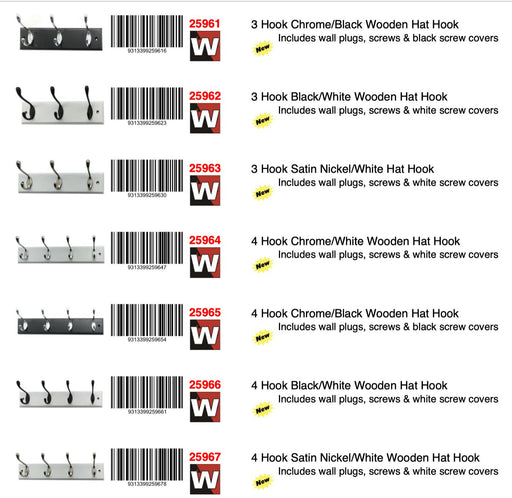 3/4Hooks Wall Mounted Coat Hat Clothes Towel Hook Rack Hanger WHITE/Black AU - FISHER DISCOUNT