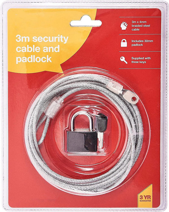 3M ULTRA STRONG STEEL SECURITY CABLE WIRE LOCK & KEYS FOR BIKES LAPTOPS MONITORS