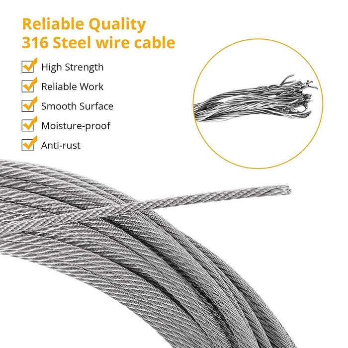 Stainless Steel Wire Rope 3.2mm 7x19 10/30/100/305M G316 marine grade Shade Sail