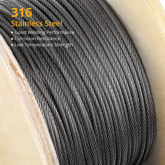 Stainless Steel Wire Rope 3.2mm 7x19 10/30/100/305M G316 marine grade Shade Sail