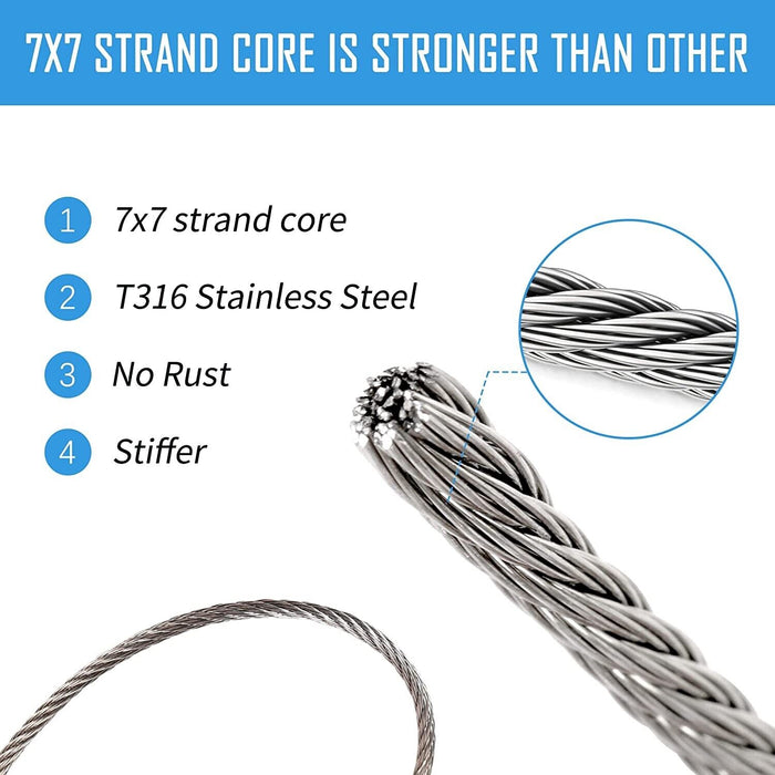 Stainless Steel Wire Rope 3.2mm 7x19 10/30/100/305M G316 marine grade Shade Sail