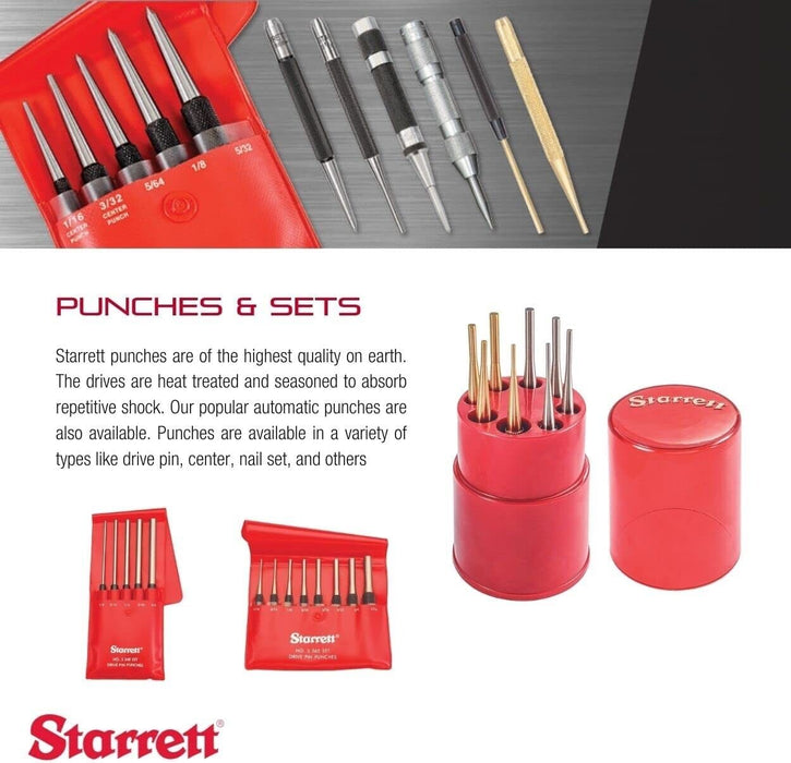 Starrett S248PC Steel Drive Pin Punch Set, 8" Length, 5 Punches MADE IN USA