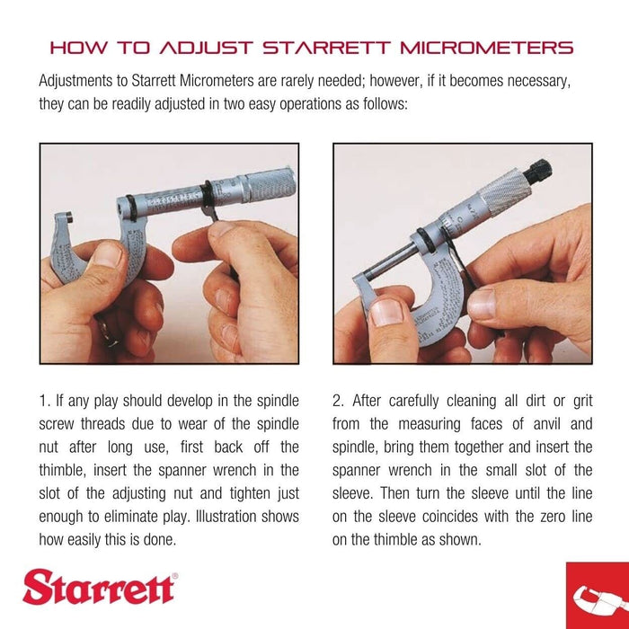 Starrett Outside Metric Micrometer Set 0-100mm / 0.01mm Carbide Faces Made USA