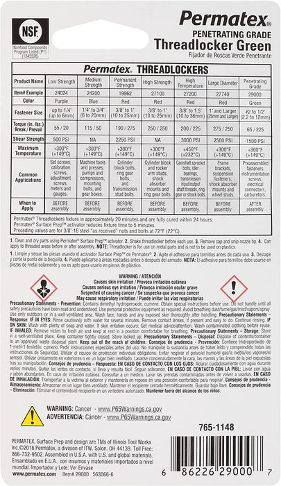 Permatex Penetrating Grade Green Threadlocker 6ml