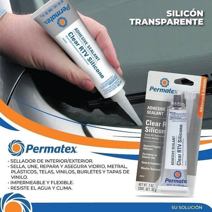 Permatex Clear RTV Silicone Silastic Adhesive Sealant Silicone Made in USA