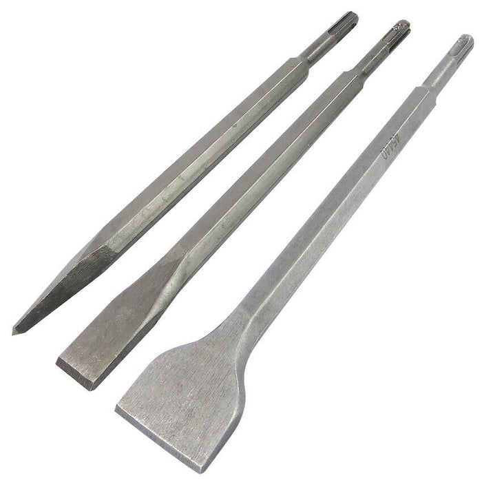 SDS + 3Pce Chisel & Point 20mm & 40mm Chisels For Brick Stone Masonry Etc DIY