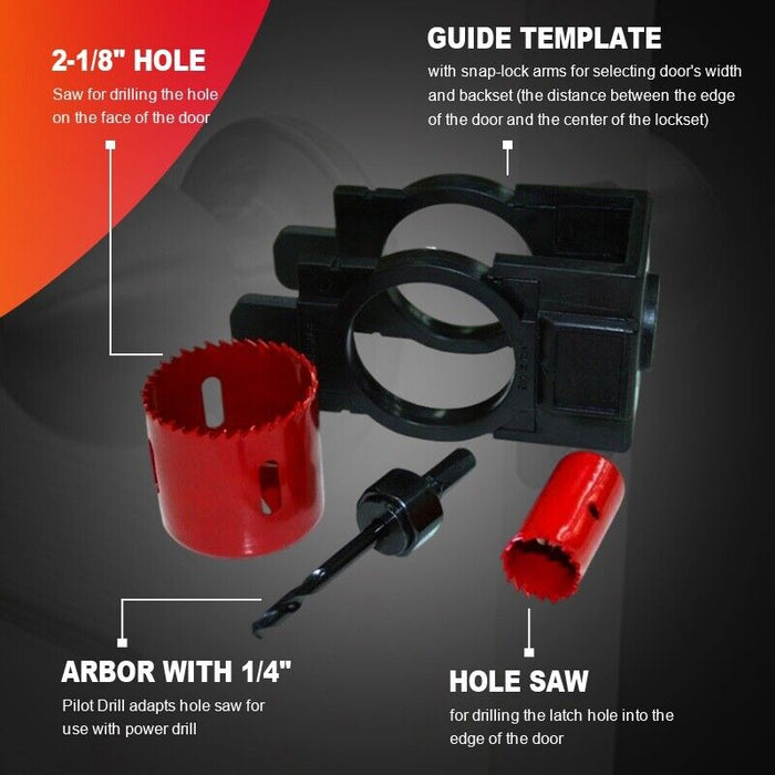 Lock Installation Kit with Guide Template for Wood Doors