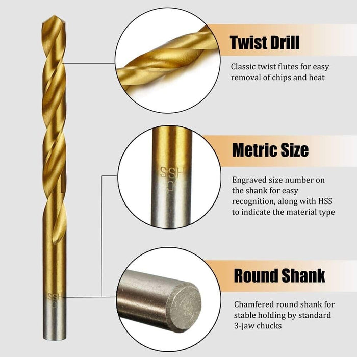 19pcs/set HSS Cobalt Fully Ground Drill bits, Metric set 1-10mm x 0.5 increment