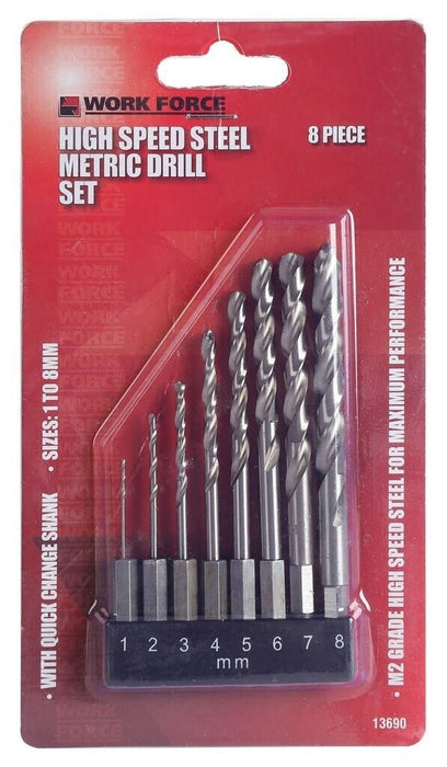 Force pro 8pcs HSS Hex Shank Drill Bit Set METRIC Quick Change  1/4" DIY