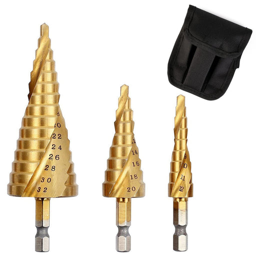 Force pro Large HSS Steel Step Cone Drill Titanium Bit Set Hole Cutter 6-40mm - FISHER DISCOUNT