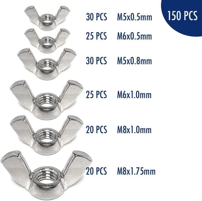 Wing Nut Assortment Butterfly Nut Industry Hardware Metric M5 to M8 150Pcs