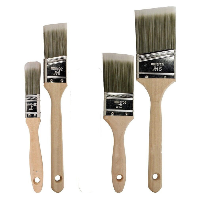 4 x Paint Brush Soft Nylon 4-Sizes Set Bristles Flat Painting Art Supplies Home
