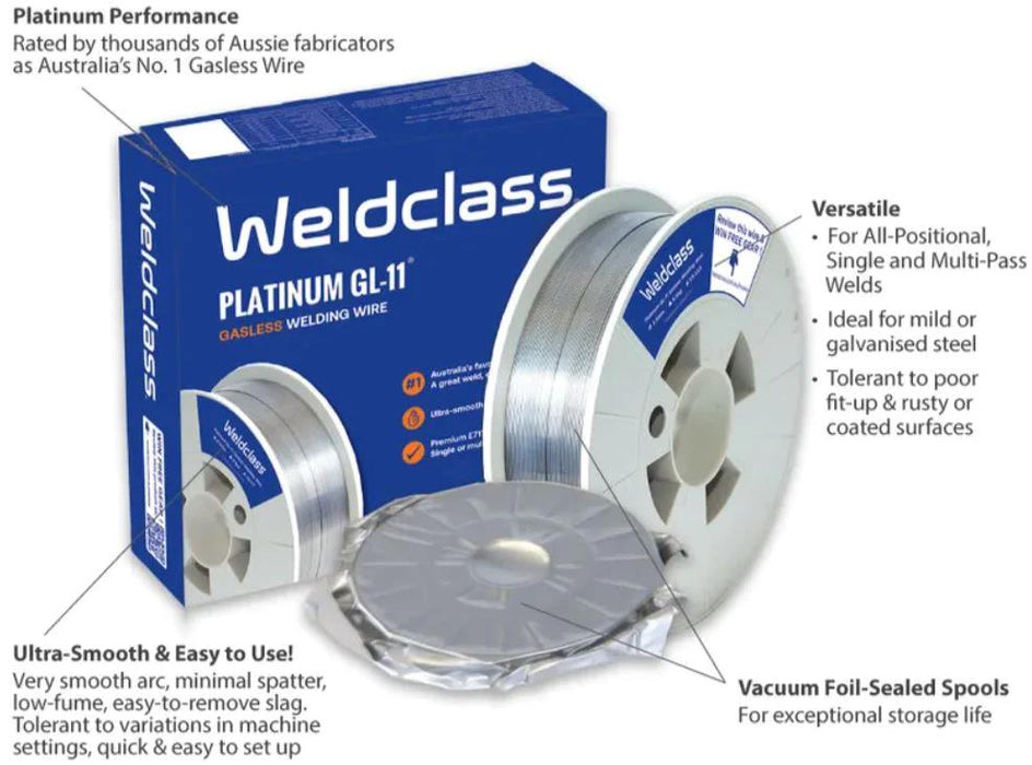 Weldclass 200mm/4.5Kg Spool 0.9mm Platinum 'GL-11' Gasless MIG Welding Wire -