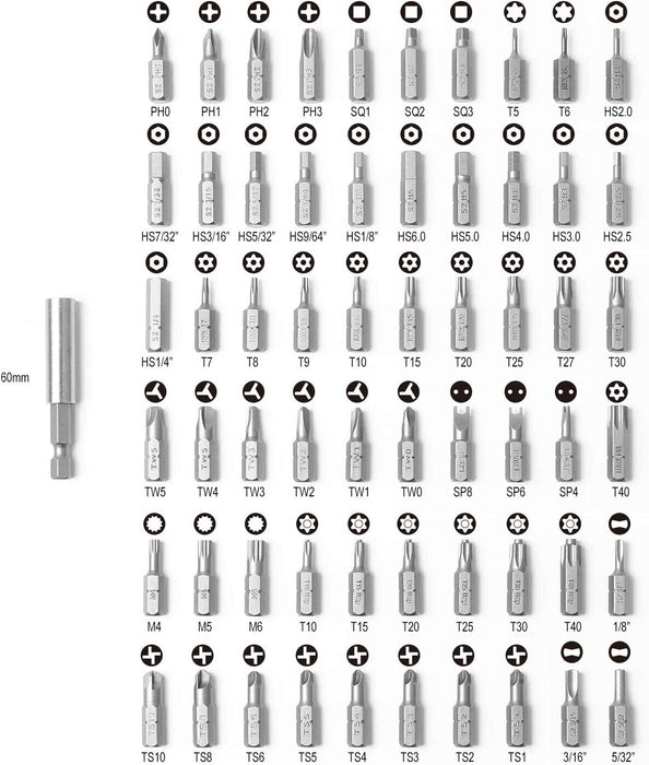 Force pro 61PC Phillips Screwdriver Bits Ph2 Magnetic Power Screwdriver Bit Set