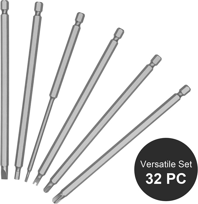 32Pcs 75mm Screwdriver Bits Security Head Kit 1/4" Torx Star Hex Spline Bit Set - FISHER DISCOUNT