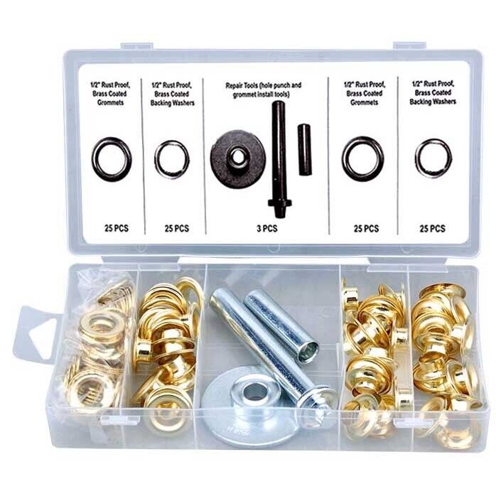 Complete Grommet Installation Kit 103 Piece Set Punches & 1/2" Brass Grommets