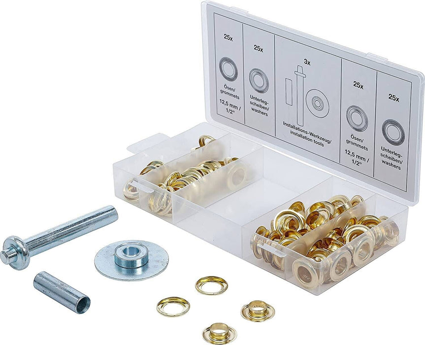 Complete Grommet Installation Kit 103 Piece Set Punches & 1/2" Brass Grommets