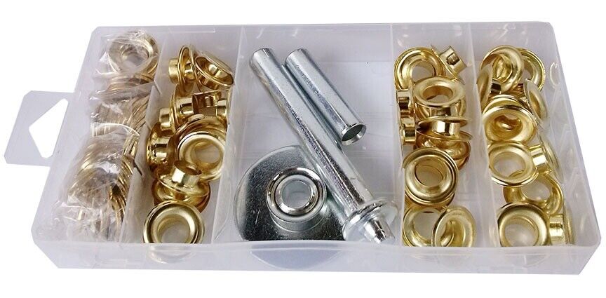 Complete Grommet Installation Kit 103 Piece Set Punches & 1/2" Brass Grommets