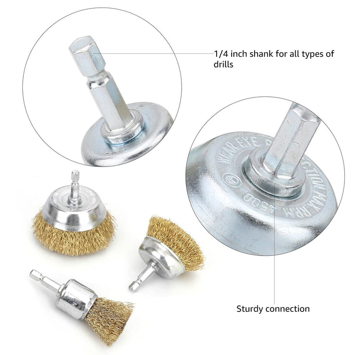 PRO 6PCS Wire Brush Wheel Set For Drill Steel Metal Cleaning Rust Sanding Brass - FISHER DISCOUNT