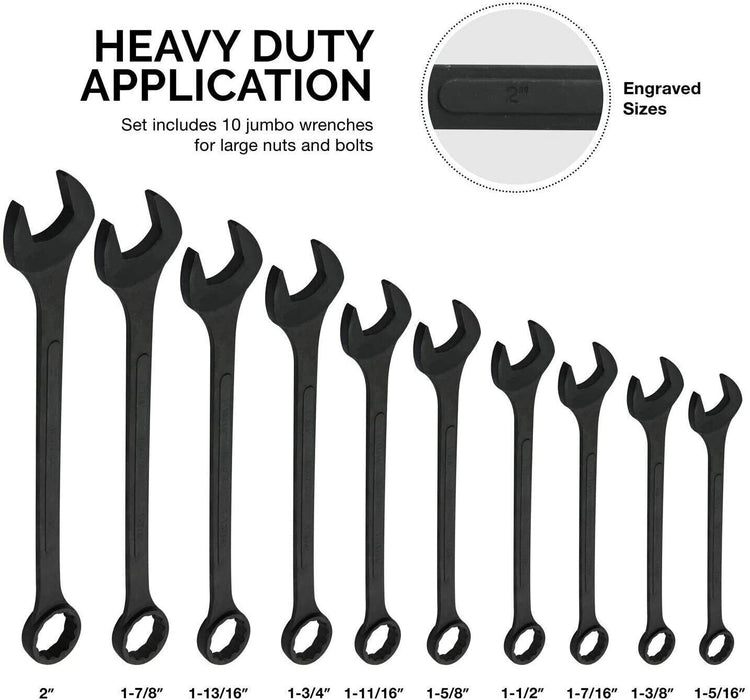 10Pc jumbo Spanner Set  Imperial Combination Open End Ring 1 -5/16-2"AU STOCK