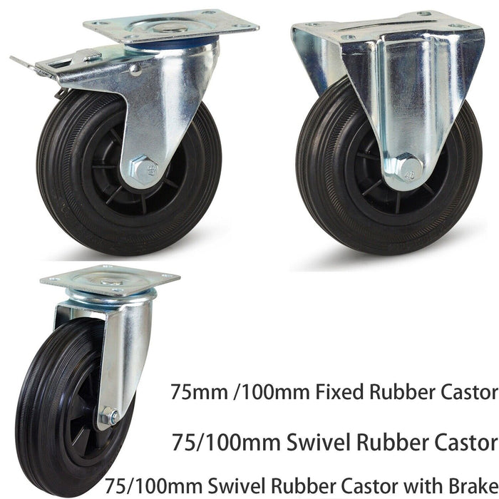 Singer one HEAVY DUTY RUBBER Caster CASTOR Wheel Swivel Brake Fixed 3" 4" OR 5"