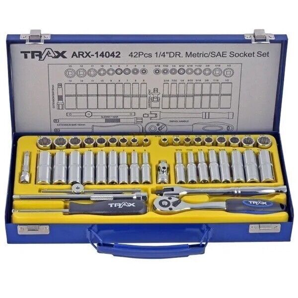 Trax Socket Set 42 pcs Metric / SAE Sockets 1/4" & 3/8" Drive 12 pt Made Taiwan