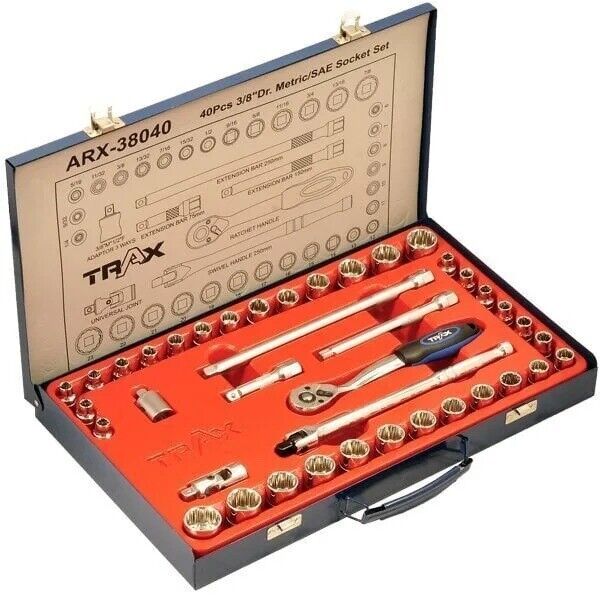 Trax 40Pc Socket Ratchet Wrench Set 3/8" External Torx Bit Extension Made Taiwan