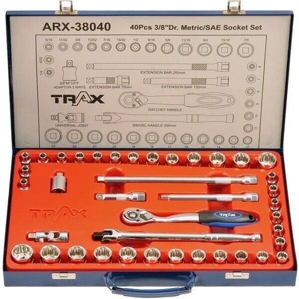 Trax 40Pc Socket Ratchet Wrench Set 3/8" External Torx Bit Extension Made Taiwan