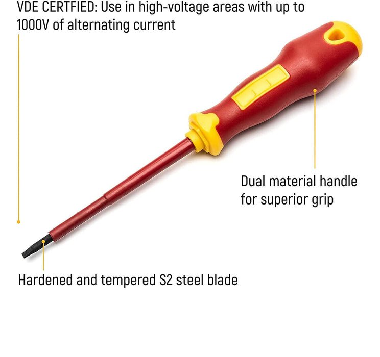 Force pro Insulated screwdriver 1000V Flat Blade 2.5/3.0/3.5/4.0/5.0/5.5/6/6.5mm