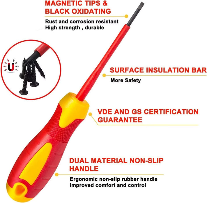 Force pro Insulated screwdriver 1000V Flat Blade 2.5/3.0/3.5/4.0/5.0/5.5/6/6.5mm