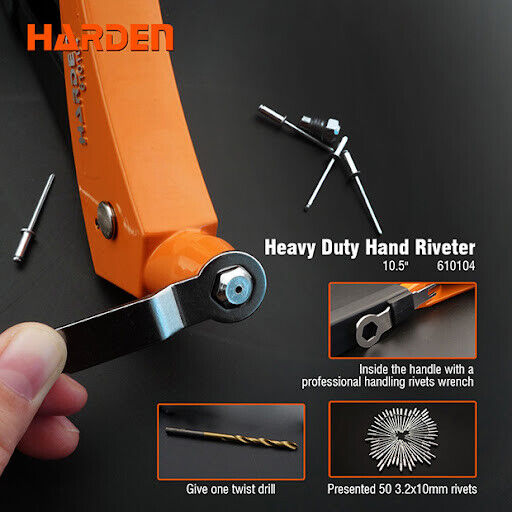 8 Inch Heavy Duty Rivet Gun Kit Hand Riveter + 50PC Stainless Steel Rivets Set