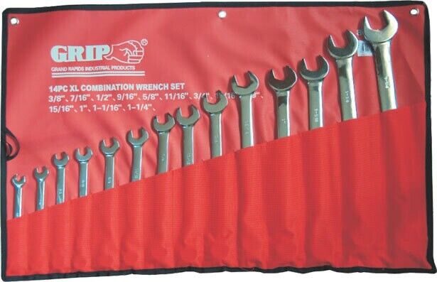 Grip 14PC 3/8"- 1-1/4" Spanner Set Open Box combination Metric wrench+roll Pouch
