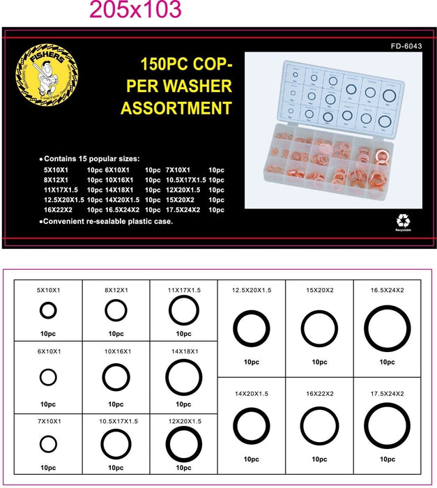 NEW COPPER WASHERS 150Pc KIT IN ASSORTED SIZES