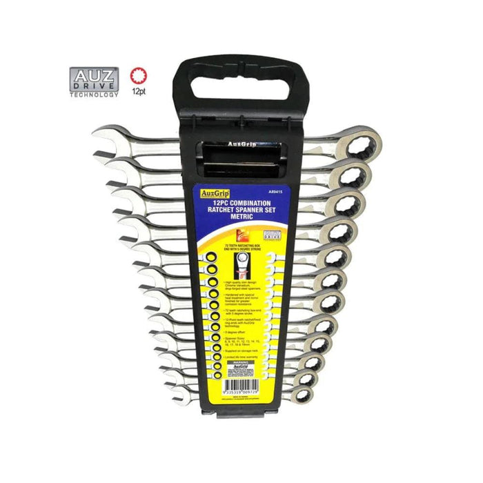 AuzGrip 12 Piece Metric Combination Ratchet Spanner Set 6-24mm Made in Taiwan