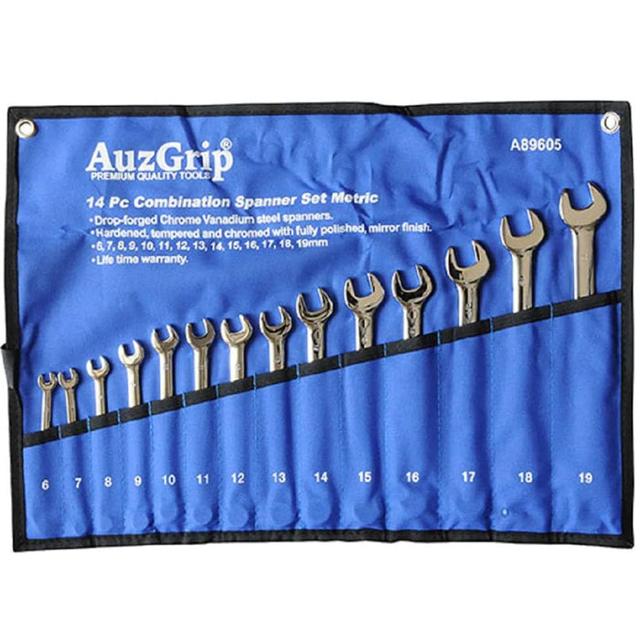 AuzGrip 14 Piece Metric Combination Spanner Set Made in Taiwan 6-25mm
