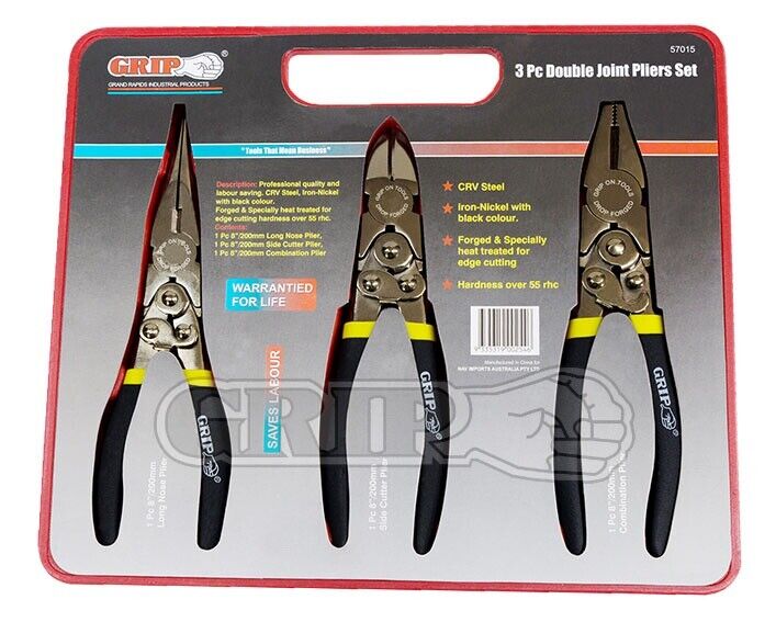 Grip 3 Piece 200mm (8") Double Joint Steel Plier Set