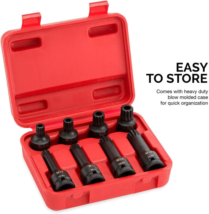 Force pro 6pcs 1/2" DRIVE SPLINE BIT SOCKET SET M14 M16 M18 Triple Square 12pt